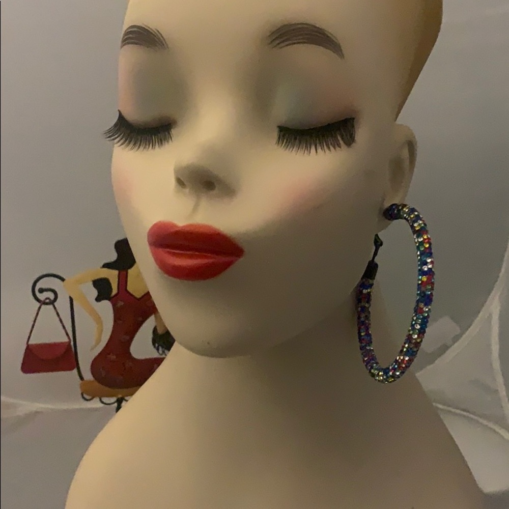 multicolored rhinestone hoops